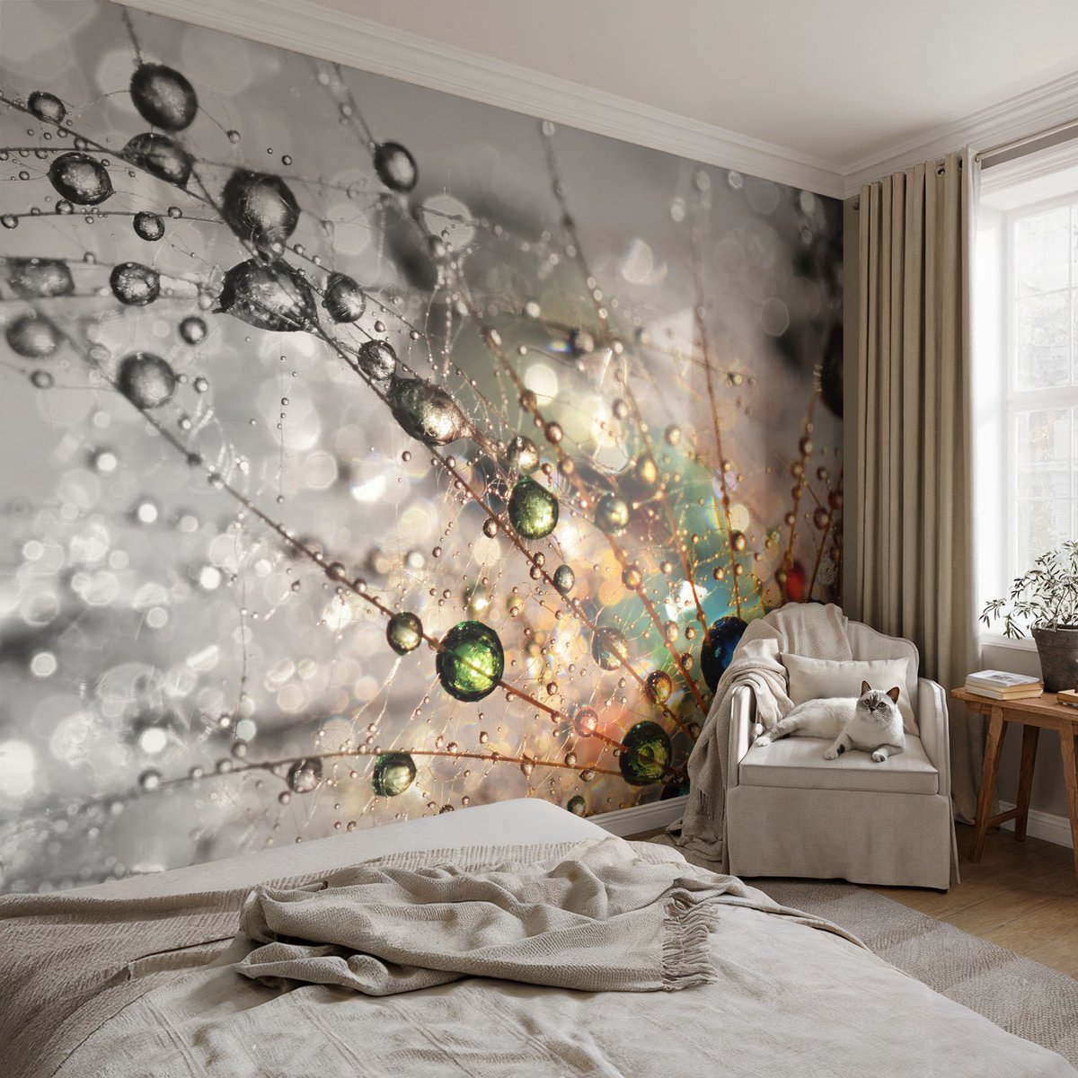 Coloray Vliesbehang - Wit Snellijm Behang - 104x70 cm - Ik Dauw Juwelen Muurschildering - Gang behang Bloemen En Planten - Fotobehang Vlies - Gang behang