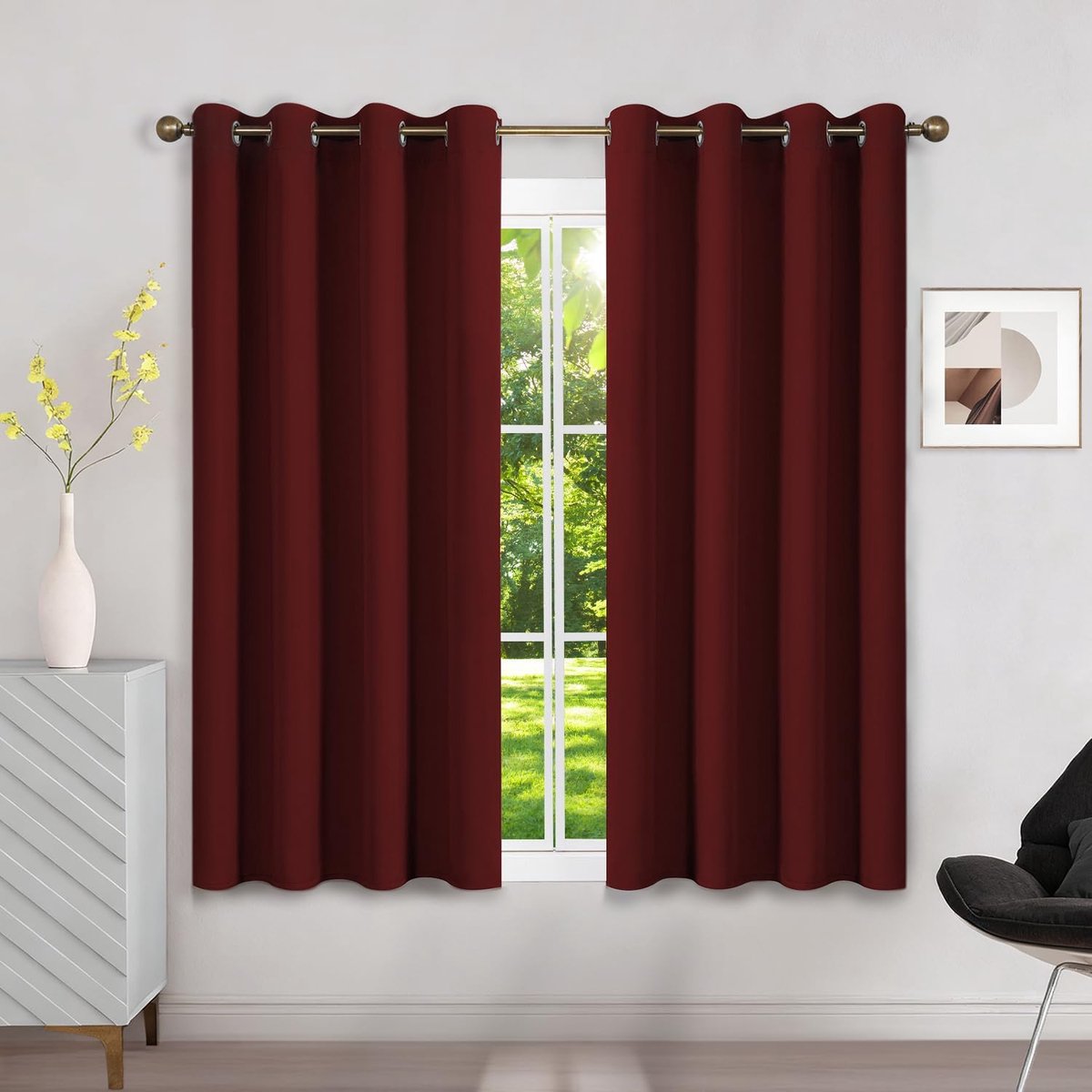 isolerende verduisterende gordijnen 120x140 (BxH), set van 2 rode gordijnen met oogjes voor ramen, opaak, anti-kou, UV- en geluidswerend, voor binnen, decoratie voor kleedkamer