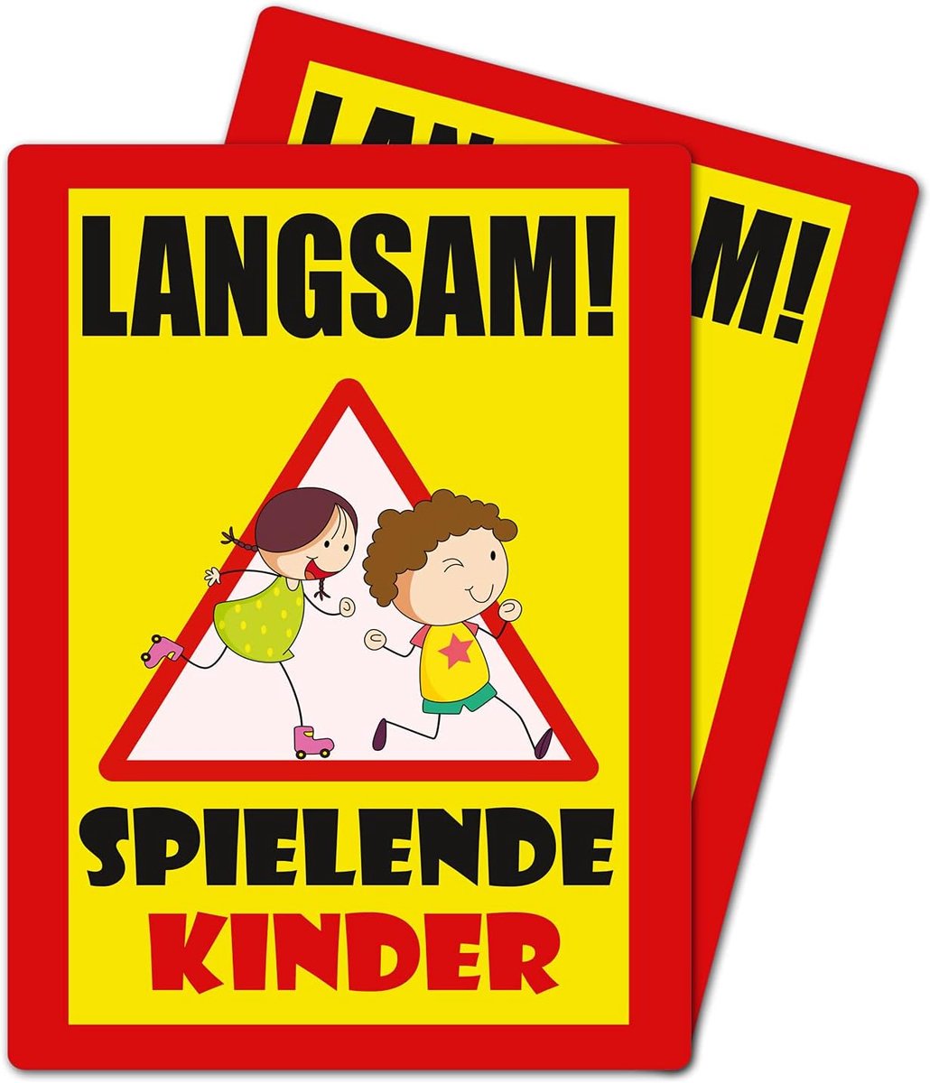 2 stuks Langzaam! spelende KINDEREN bord 20 x 30 cm van stevige PVC hardschuimplaat 3mm met UV-bescherming van STROBO