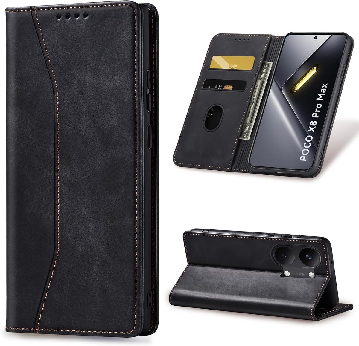 Hoesje voor Sony Xperia 1 VIII Max Case, Premium Lederen Flip Wallet Case met Magnetische Portemonnee Cover [Kaartsleuven] [Kickstand] Opvouwbare Leer Beschermhoes, Zwart