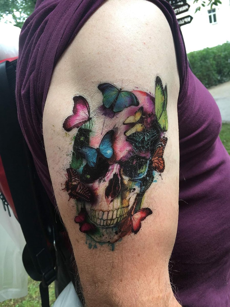 2 vellen doodshoofd met vlinder-tatoeages, doodskop, tattoo, doodshoofd, tattoo, nep-tattoo, KM201 x 2
