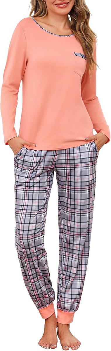 Pyjama voor dames, winter, katoen, lange mouwen, pyjamaset, zacht en comfortabel, S-XXL