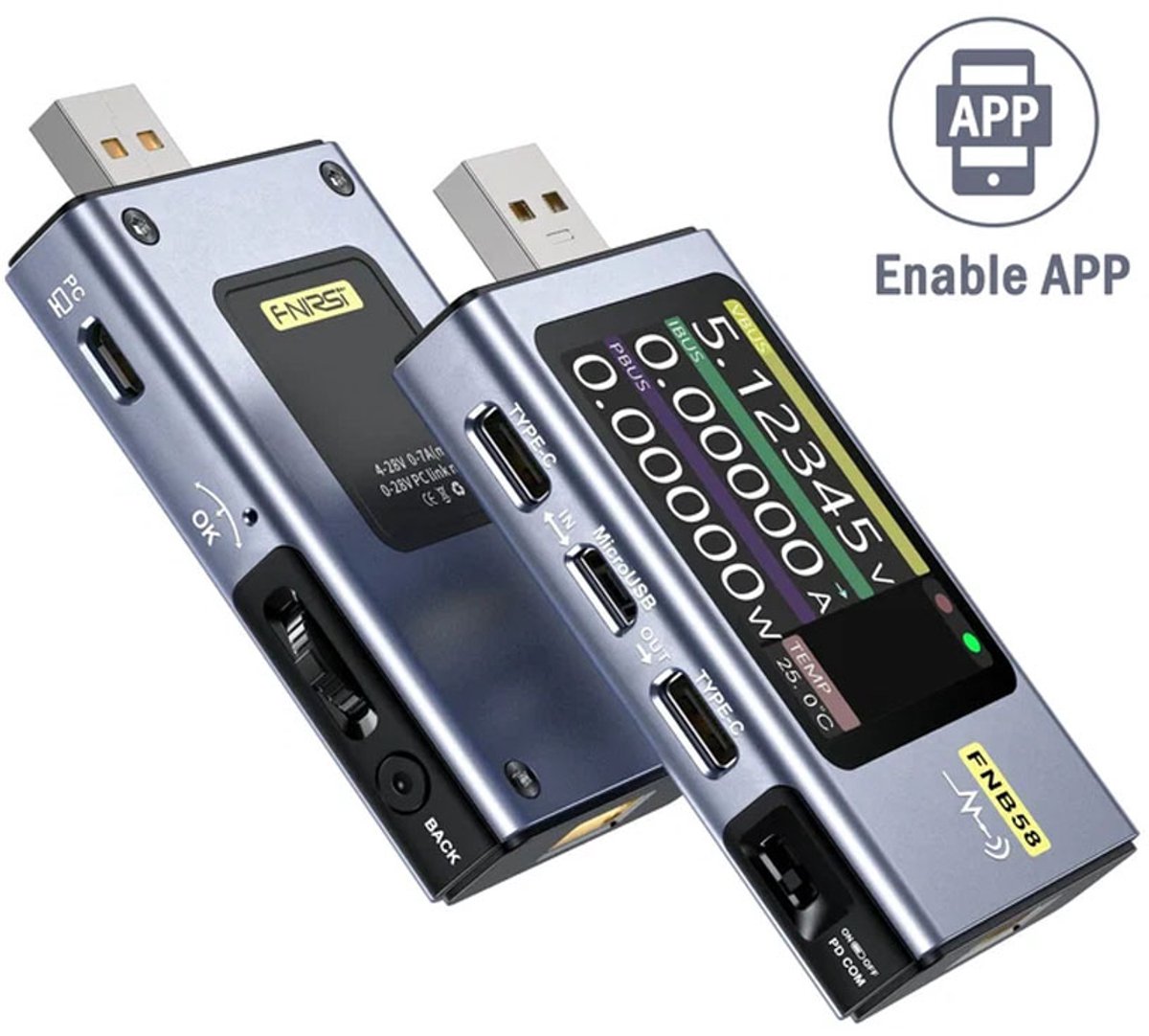 FNIRSI FNB58 BT USB Fast Charge Tester met Bluetooth