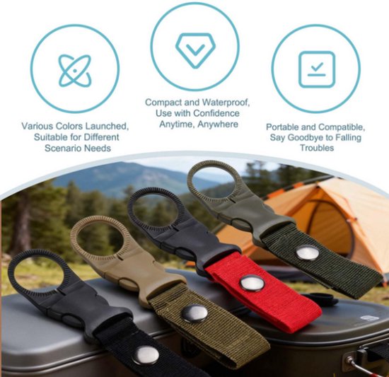4 stuks - Flesclip hanger - Taille Fleshouder - Zwart - Legergroen - Khaki - Rood - Flessen hanger - Drank Holster - Heup Fles Houder - Flessen hanger - Fles Houder Universeel - Waterfles houder – Riemhouder — afbeelding 4