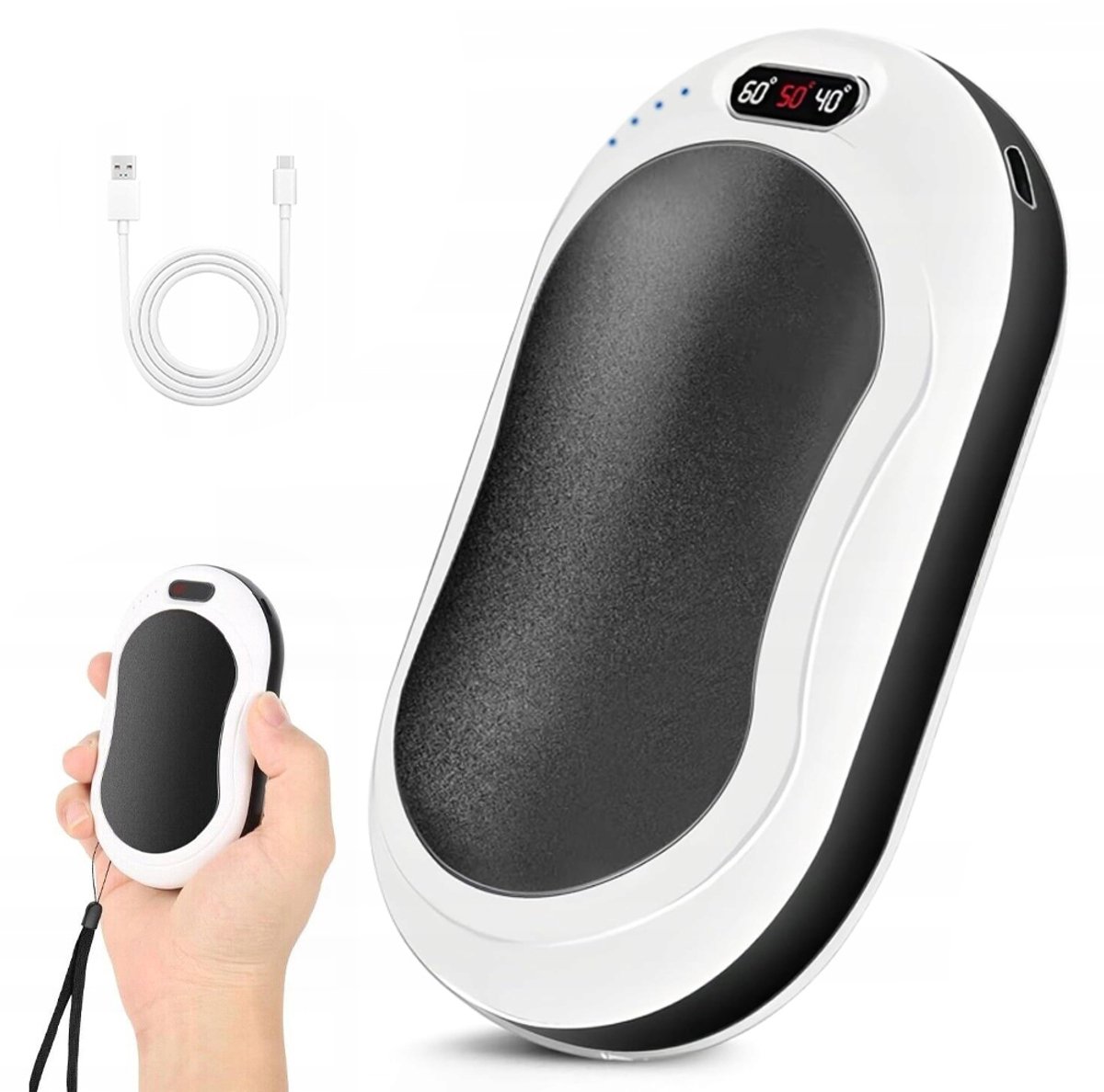 Handverwarmer - Winterhandverwarmer - 10000mAh Powerbank - Compact en draagbaar - USB oplaadbaar - Grote capaciteit - 1 stuk - Zwart en wit