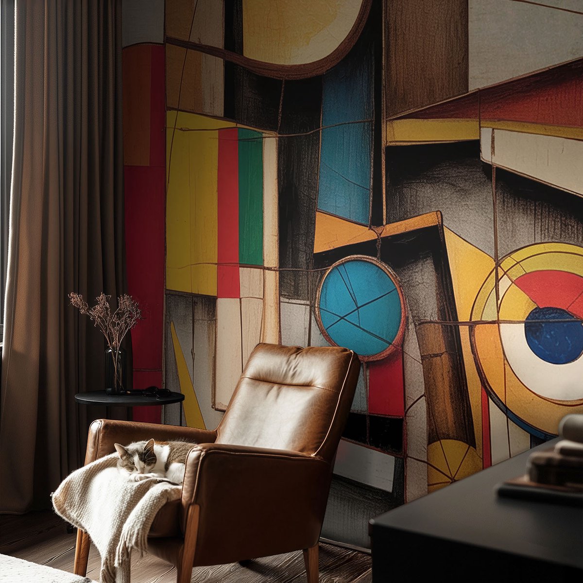 Coloray Vliesbehang - Wit Snellijm Behang - 104x70 cm - Geometrische Patronen Muurschildering - Gang behang Abstractie - Fotobehang Vlies - Slaapkamer behang