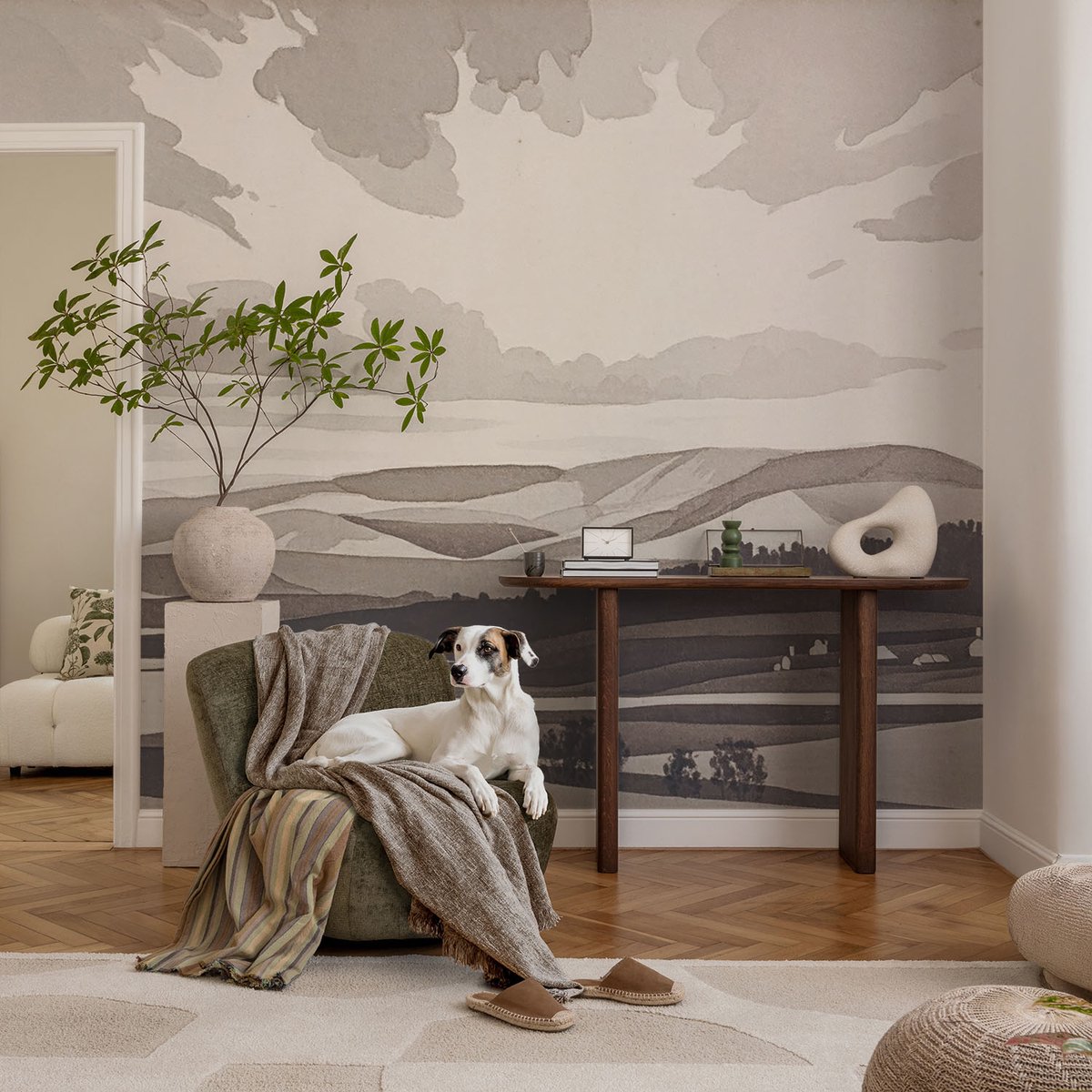 Coloray Vliesbehang - Grijs Snellijm Behang - 104x70 cm - Een Vredig Landschap Fotobehang Vlies - Hal behang Landschappen - Muurschildering - Woonkamer behang