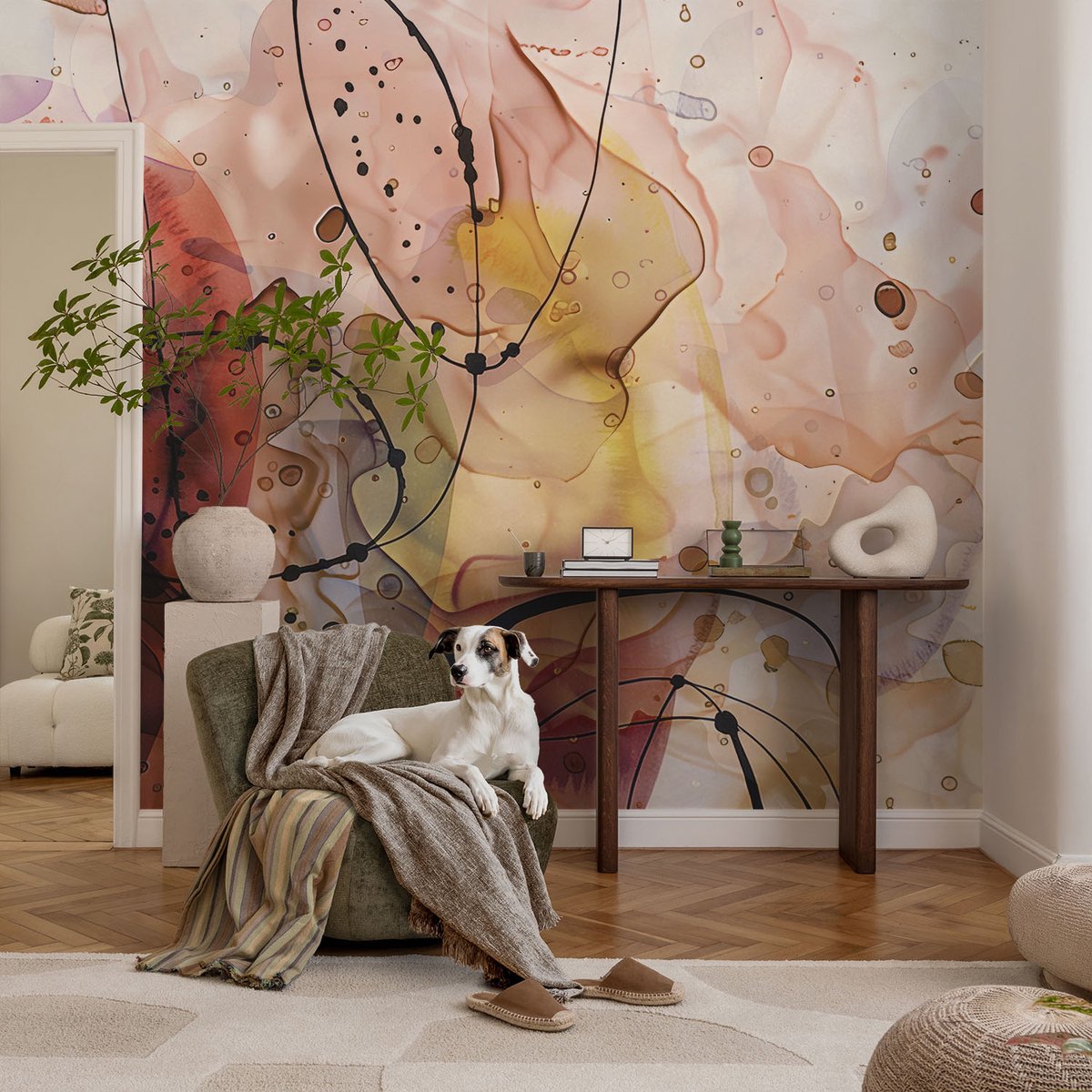 Coloray Vliesbehang - Bruin Snellijm Behang - 104x70 cm - Abstracte Harmonie Muurschildering - Gang behang Abstractie - Fotobehang Vlies - Gang behang