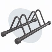 Zwart fietsenrek voor 2 fietsen, met een stevige metalen constructie.