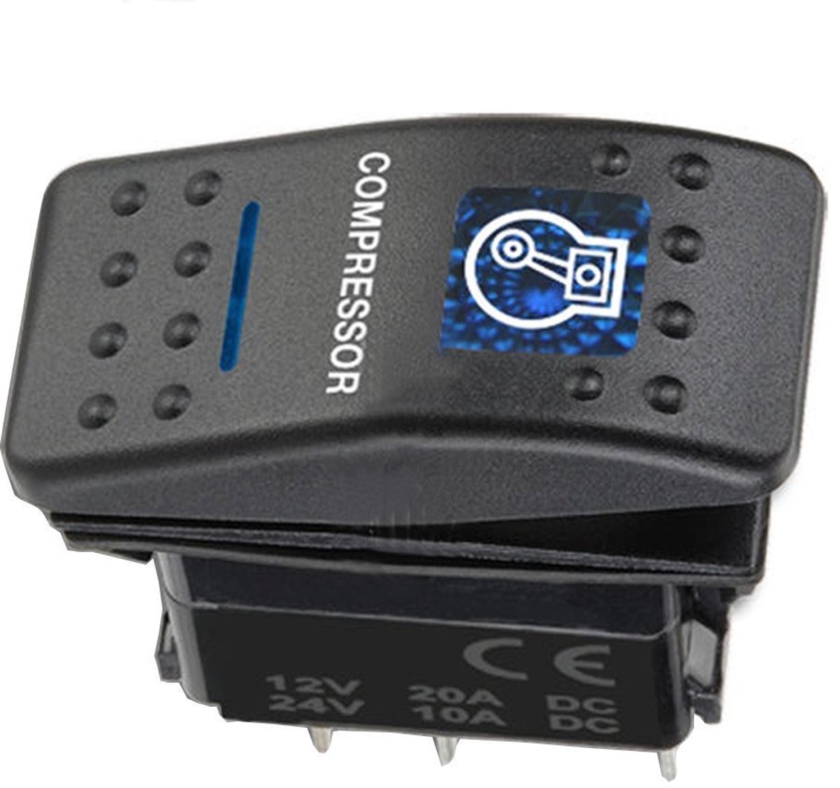 12V 20A Tuimelschakelaar Blauw LED-licht Schakelaar AAN/UIT Wipschakelaar Bediening Drukschakelaar Auto Vrachtwagen Boot Dashboard 5Pin Waterbestendig Compressor Light