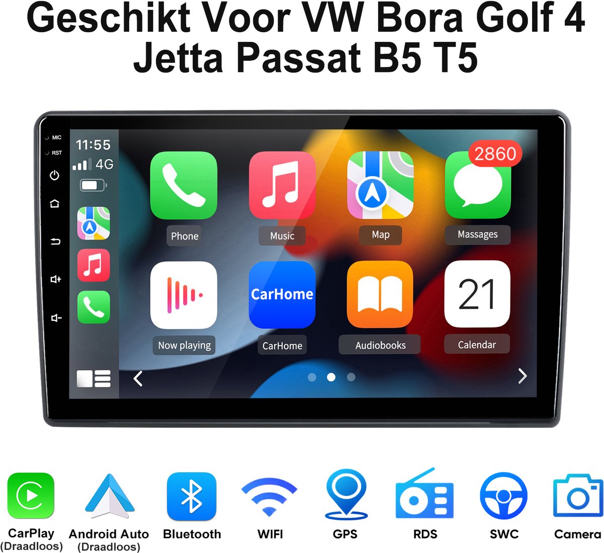 Junsun Android15 Autoradio Geschikt Voor VW Bora Golf 4 Jetta Passat B5 T5 Accessoires - Draadloze CarPlay & Andriod Auto - GPS-navigatiesysteem - Bluetooth - Stuurwielbediening - 9-inch Touchscreen - WiFi - RDS - USB