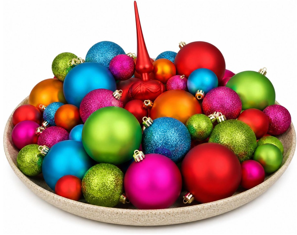 Inge Christmas Kerstballen - 45-dlg - 4, 6 en 8 cm - met piek - gekleurd - kunststof