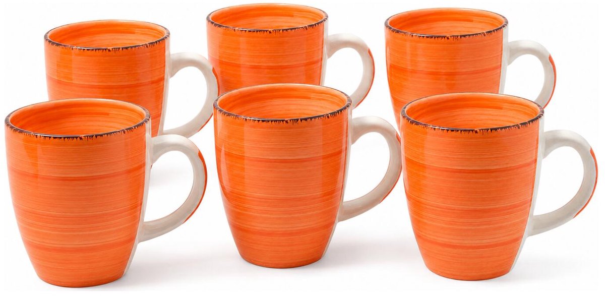 Bellatio Design Koffiemok Colourful Morning - 6x - oranje - keramiek - 340 ml - theemokken