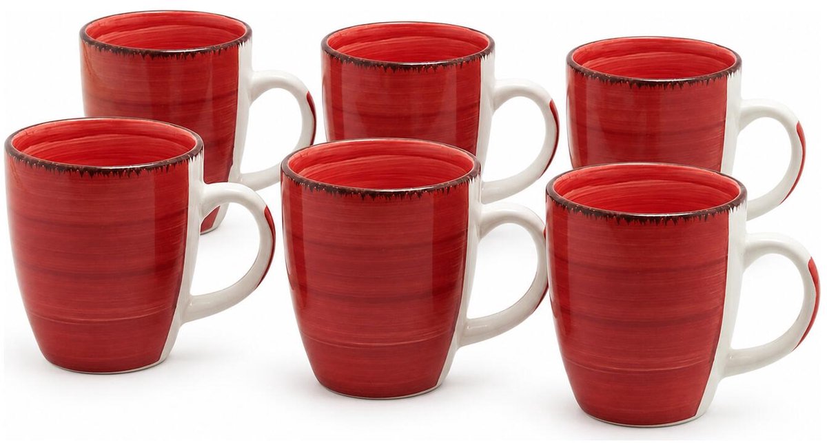Bellatio Design Koffiemok Colourful Morning - 6x - rood - keramiek - 340 ml - theemokken