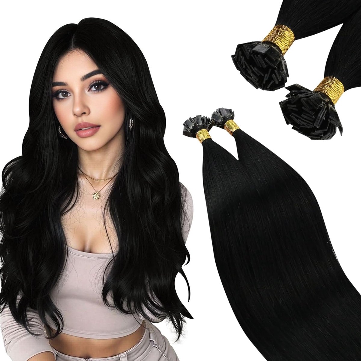 Flat Tip Hair Extensions Human Hair 50Gram 50Stranden 45cm Zwart #1