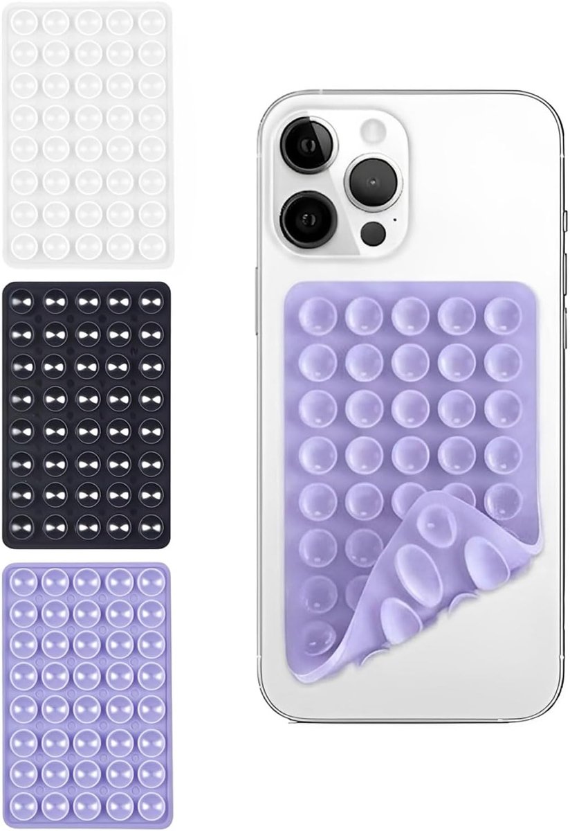 3 stuks zuignap voor mobiele telefoon, van siliconen, dubbelzijdig, handsfree, telefoonhouder, veelzijdig, alle telefoonmodellen, duurzaam en eenvoudig te gebruiken (wit/zwart/paars)