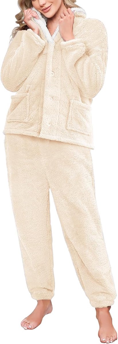 Teddy Fluffy Sherpa Tweedelige Pyjama Set Knopen Fleece Top en Broek Set Dames Winter Loungewear Nachtkleding Pyjama Sets