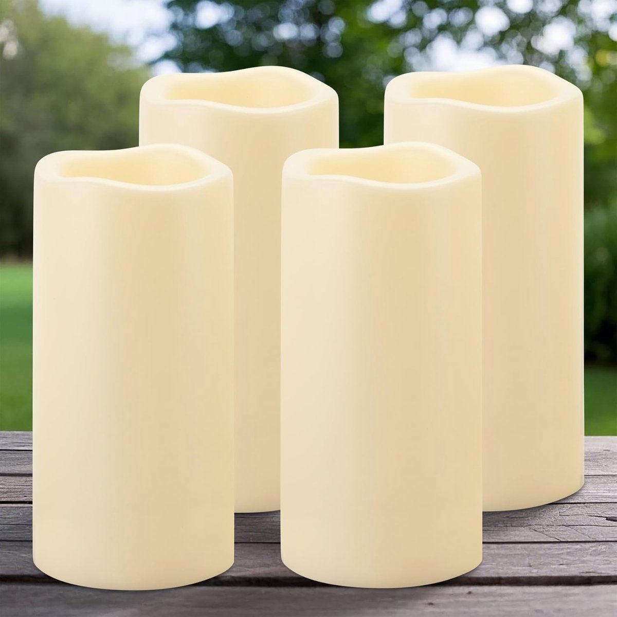 4 stuks 10 x 20,3 cm grote waterdichte LED-kaarsen met timer, batterij-aangedreven buiten vlamloze kaarsen, flikkerende elektrische waterdichte pijlerkaars voor tuin buiten lantaarns decoraties