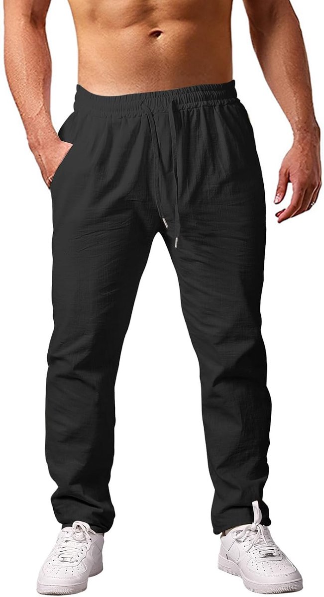 Linnen herenbroek zomer elastische taille herenbroek met zakken heren lichte casual rechte broek voor heren