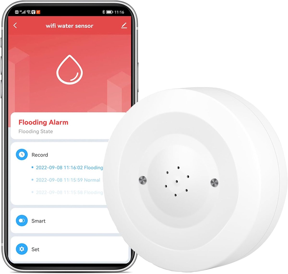 Water Ieak Detector: Smart Water Ieak Sensor met 80dB Alarm en App Alerts, Draadloze Watersensor met App Afstandsbediening, Wateralarm voor Thuis, Wasserij, Keuken, Kelder