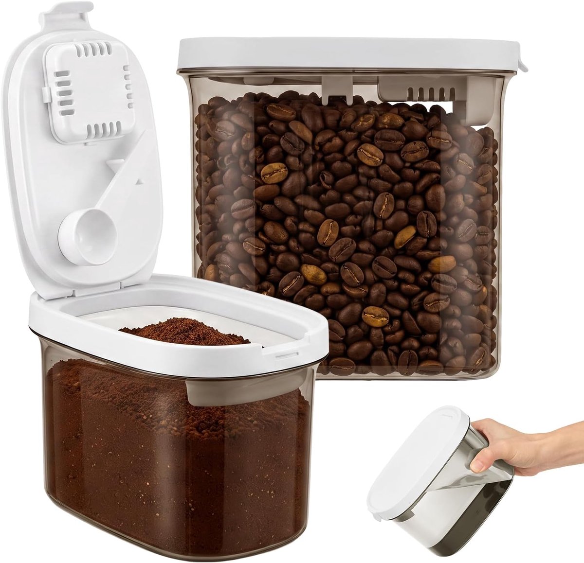 Koffieblikjes, set van 2, 1000 + 1800 ml, luchtdicht, stapelbaar en