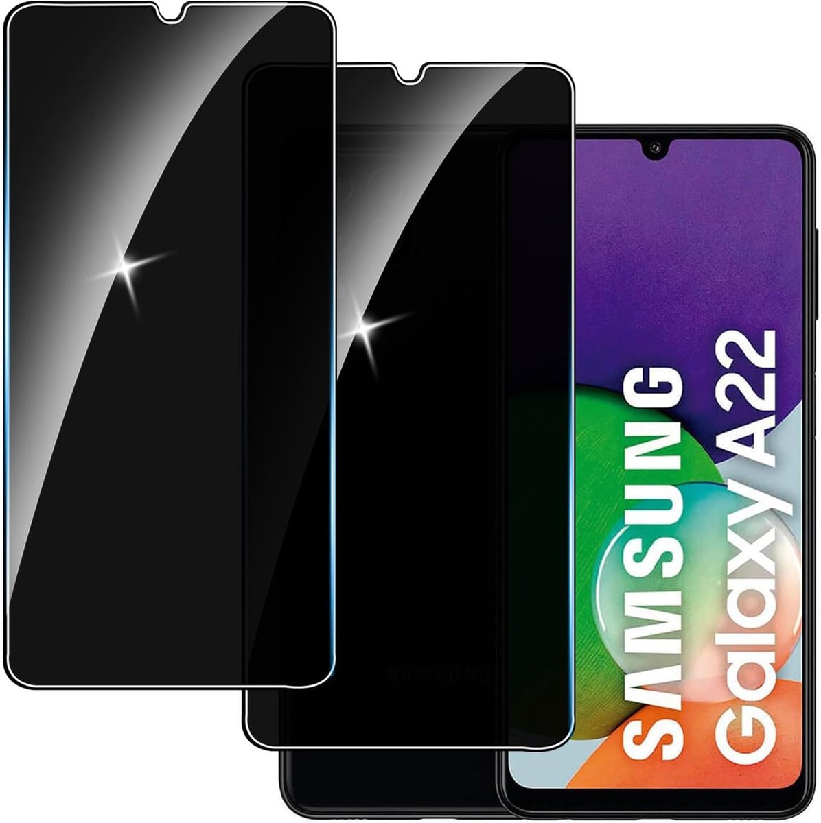 【2 stuks】privacy schermbeschermer voor Samsung Galaxy A22 4G,Anti-Spy aangemaakte glas Screen Protector,9H hardheid,Gemakkelijk te Installeren,Anti-kras,Geen Luchtbellen