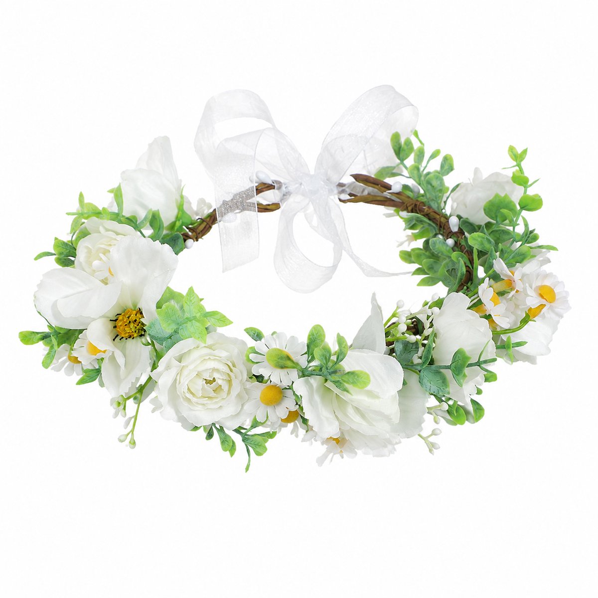 Haaraccessoire - Bloemenhaarband - Hawaiiaanse Lei - Kunstbloemen Haarstuk - voor Bruiloft, Feeën Verkleed en Kinderen Fotoprops - Feestelijke Haaraccessoire - Wit