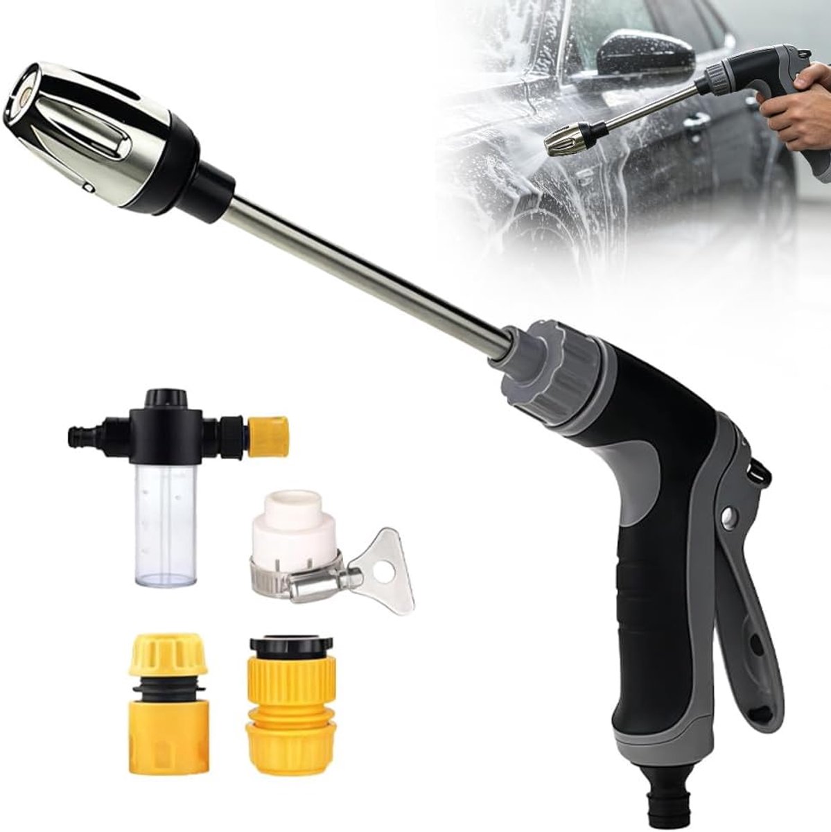 Jet hogedrukpistool voor tuinslang, met accessoires, ideaal voor autowassen, tuin & terras