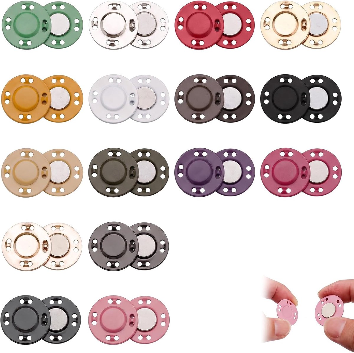 Knopen voor tassen, 12,5 mm, drukknopen om op te naaien in 16 kleuren, zaksluiting en accessoires voor doe-het-zelf tassen, magnetische clips voor kleding en handwerk
