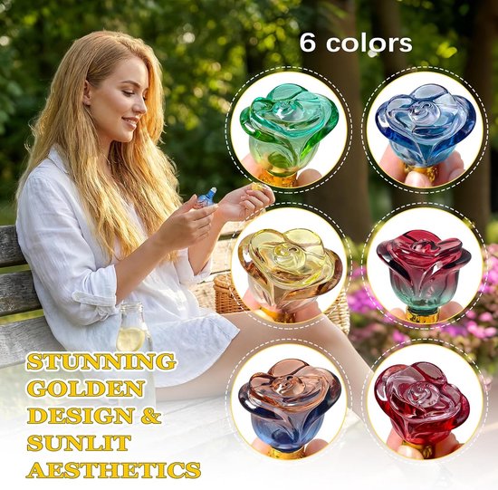 6 Stuks 8ml Roll-On Flessen van Gekleurd Degradé Glas in Roosvorm, Etherische Olie Roller Vintage Goud met Glazen Rollerbal, Leeg, Hervulbaar voor Parfum, Aromatherapie, Massage — afbeelding 5
