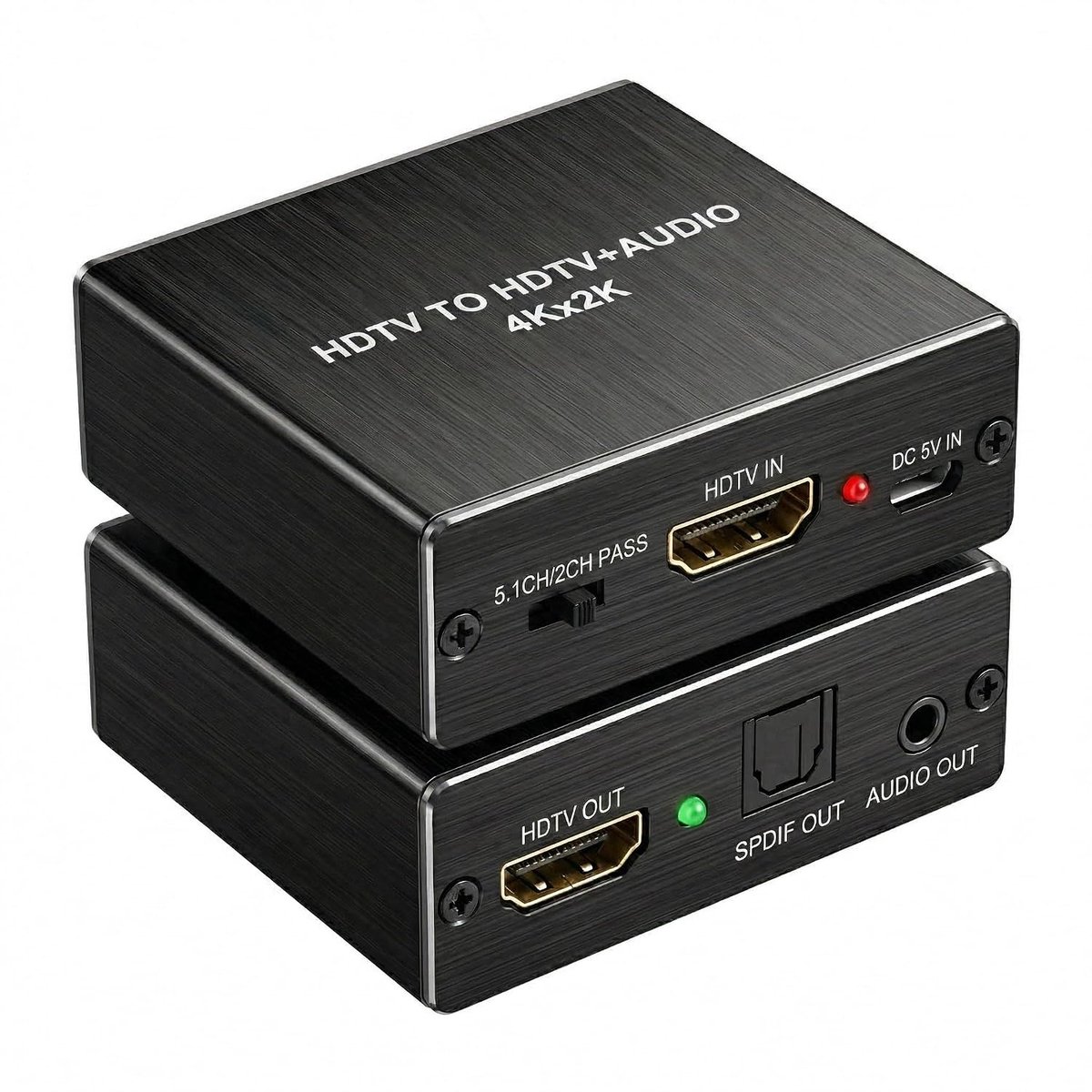 4K HDMI audio-extractor converter naar optische Spdif Toslink + jack 3,5 mm stereo, adapter splitter audio video geluidsscheider (3 modi: Pass/2CH/5.1CH) voor PS5/PS4/Fire TV/Ampli