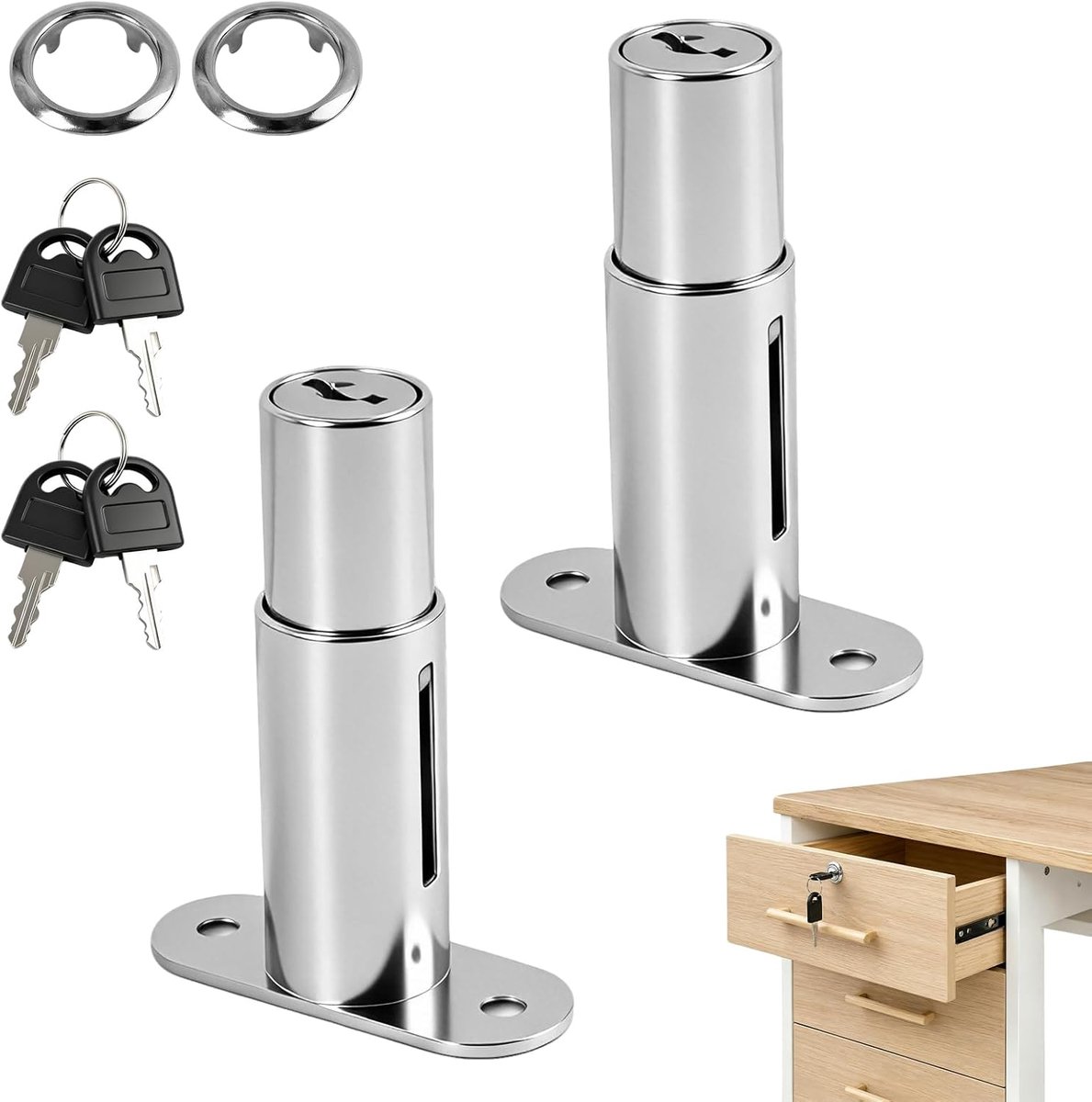 Sloten, 40 mm, robuuste cilinder van zinklegering, 19 mm, voor laden, kasten en schuifdeuren, roestbestendig en eenvoudig te installeren, met veiligheidssleutels