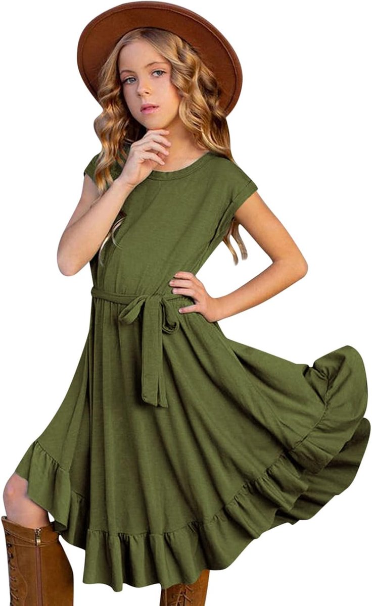 Meisjesjurk, katoen, korte mouwen, bedrukt, stippen, school, dagelijks gebruik, chic, schattig, lente, zomer, casual, kinderkleding, zacht, A44