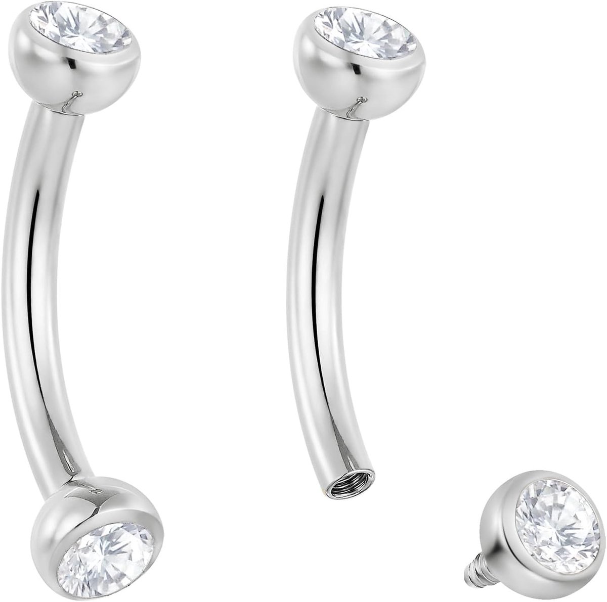 2 STKS Titanium Implantaat Grade 16G Intern Schroefdraad 8mm Tong Wenkbrauw Bar Oor Gem CZ Barbell Body Sieraden