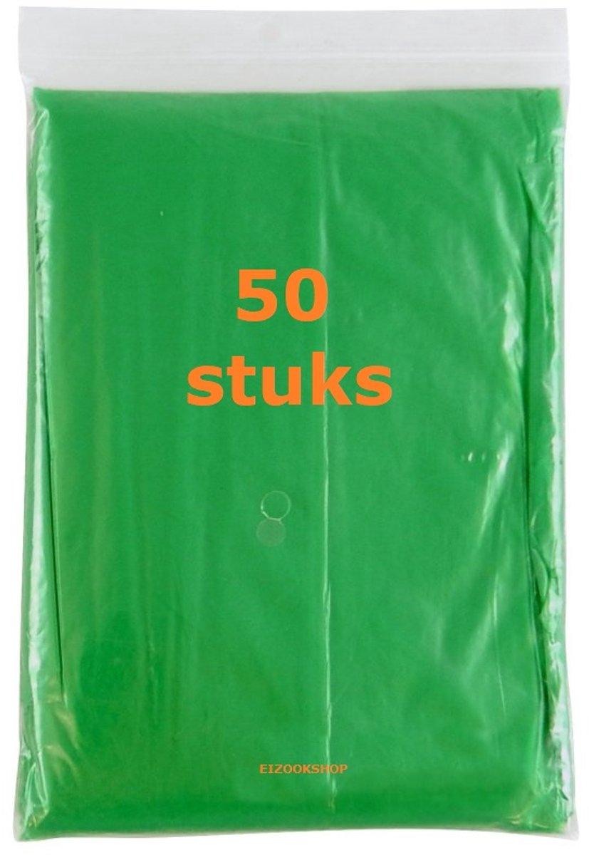 Eizook ponchos 50 stuks licht transparant groen - eenmalig gebruik - per stuk in zakje 100% recyclebaar