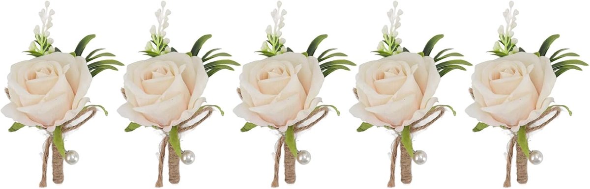 5 STKS Rose Bruiloft Boutonniere Pin Vast, Handgemaakte Corsage Knoopsgat Bloemen Kunstmatige Bruiloft Prom Banket Bloemen Decor met Pin voor Bruid en Bruidegom(Champagne)