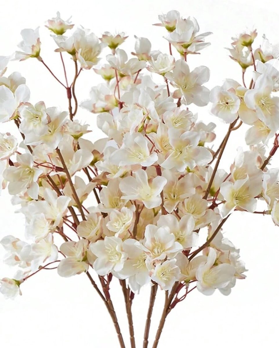Kunstkersenbloesem, witte amandelboom, 4 boeketten à 40 cm, realistisch en weelderig design, decoratie voor huis, tuin, bruiloften en evenementen, duurzame zijden bloem (4, kersenboom, 4 stelen, wit)