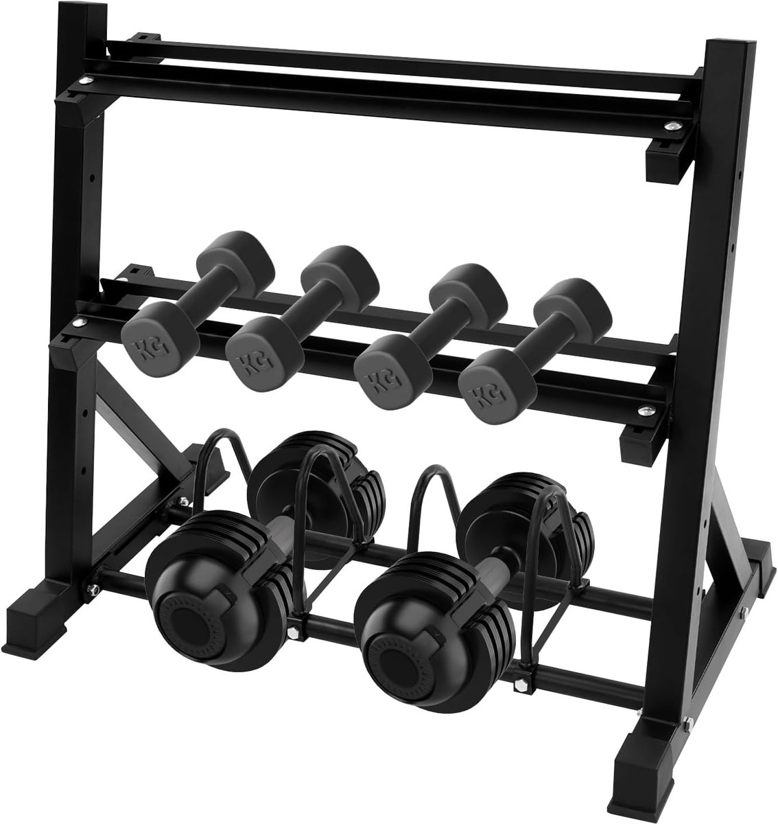 Halterstandaard, 300 kg draagkracht, 3-traps halterrek, zwart, verstelbare korte halter en lange halter, ruimtebesparend voor sportschool, thuis