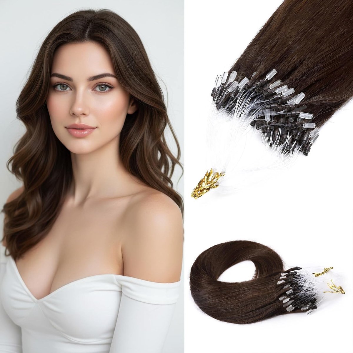 Microring Haar Extensies Natuurlijk Haar, 40cm 50g (1g/lok) Mensenhaar Micro Loop Hair Extensions Lis Koude #04 Chocoladebruin