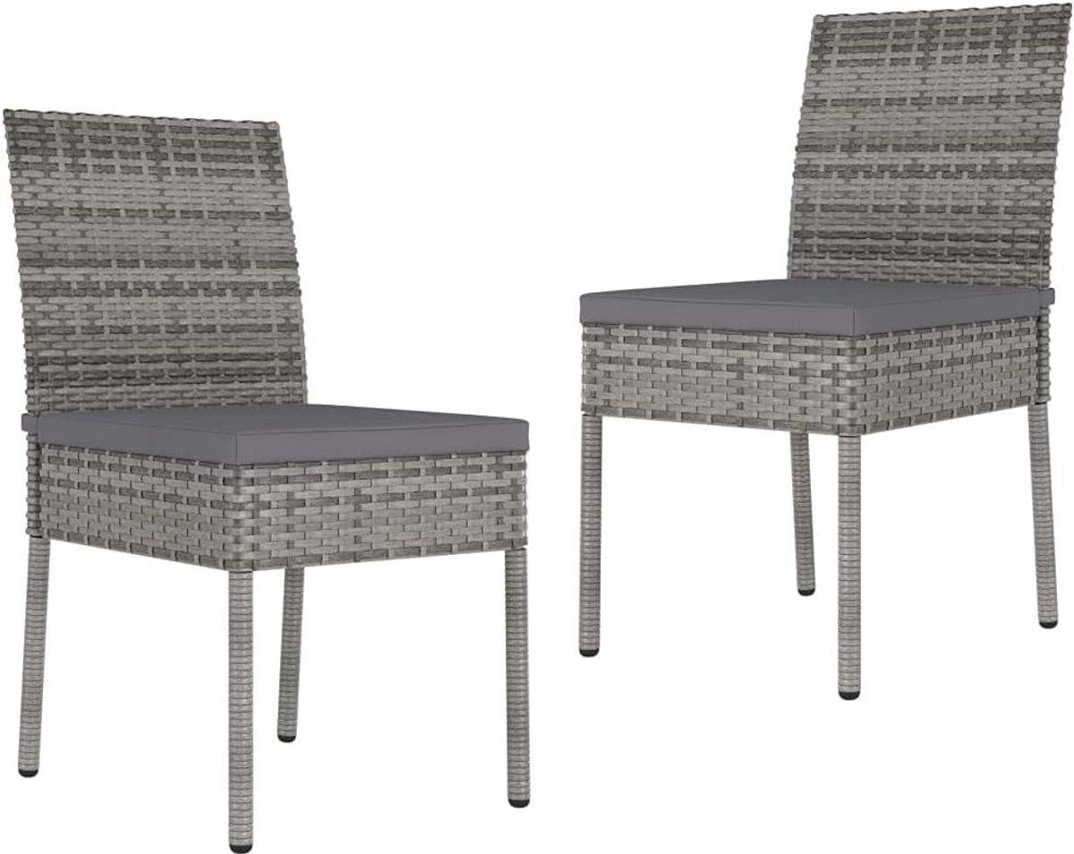 2 STK. Poly rotan grijs onderhoudsvriendelijk stoelen met zitkussen voor buiten, modern stalen frame, gemakkelijk te reinigen