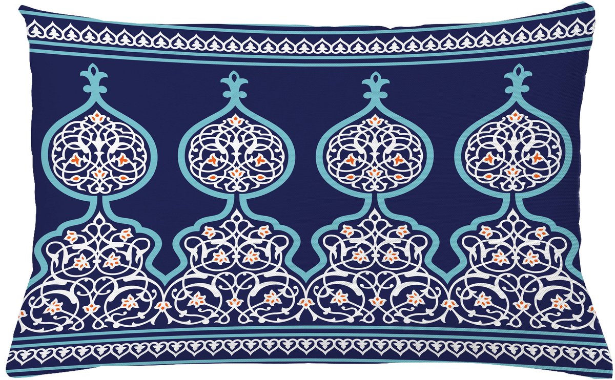 ABAKUHAUS Marokkaans Kussenhoes, Mystic Oosters Ontwerp, Water- en Vuilafstotend, Wasbaar, Dubbelzijdige Print met Ritssluiting, 65 x 40 cm, Teal Royal Blauw