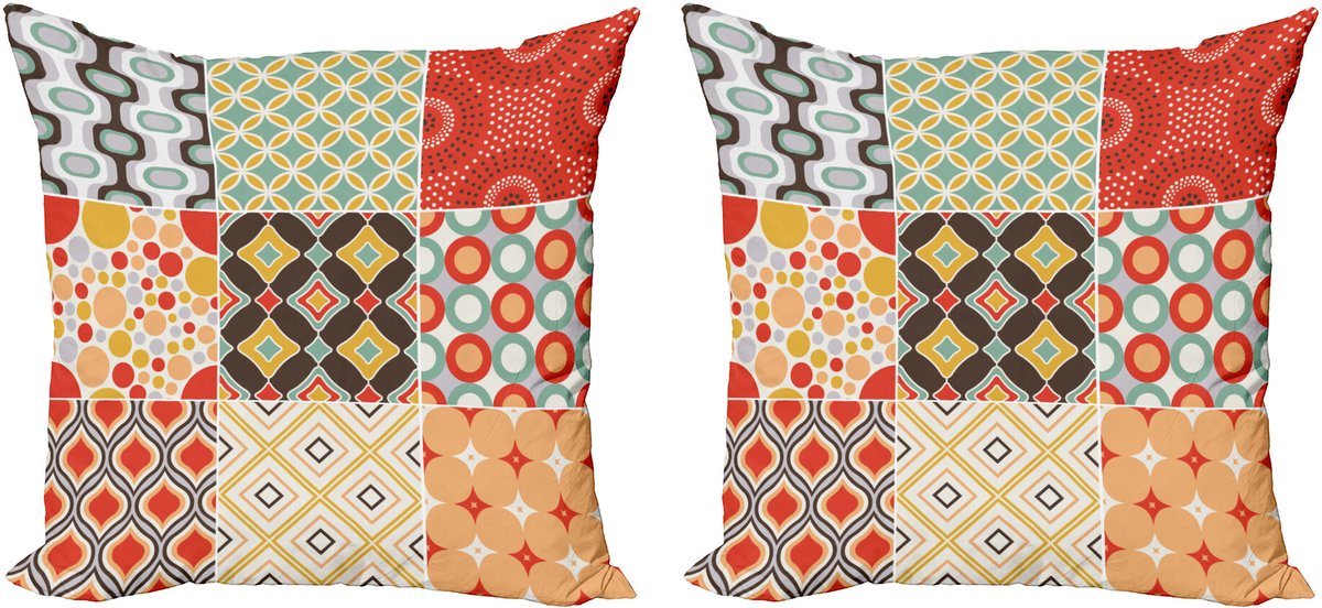 ABAKUHAUS Kleurrijk Sierkussenhoes Set van 2, Vintage Abstracte Vorm, Modern Accent Dubbelzijdige Digitale Print, 40x40, Meerkleurig