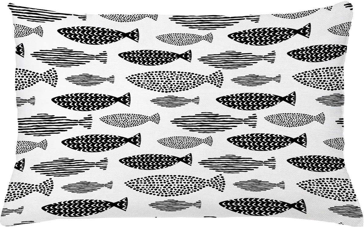 ABAKUHAUS Vis Kussenhoes, Seetiere Zwart Wit, Wasbare Kussenhoes met Ritssluiting, Kleurechte Heldere Kleuren en Dubbelzijdige Print, 65 x 40 cm, Wit Zwart