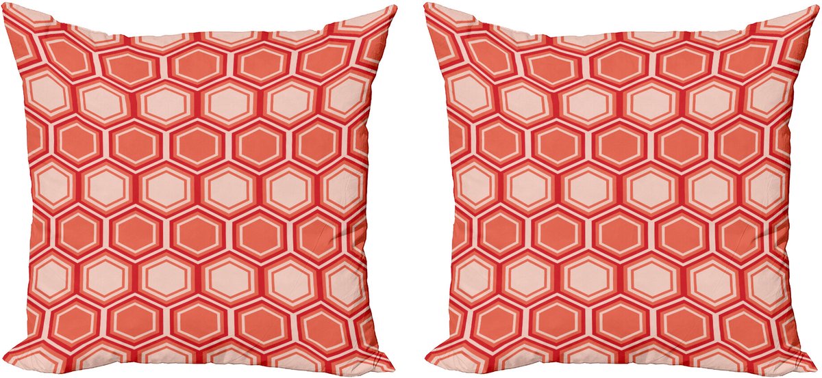 ABAKUHAUS Geometrisch Sierkussenhoes Set van 2, Hexagonal Comb Tegel, Modern Accent Dubbelzijdige Digitale Print, 40x40, Donker Koralle Perzik Korallenrot