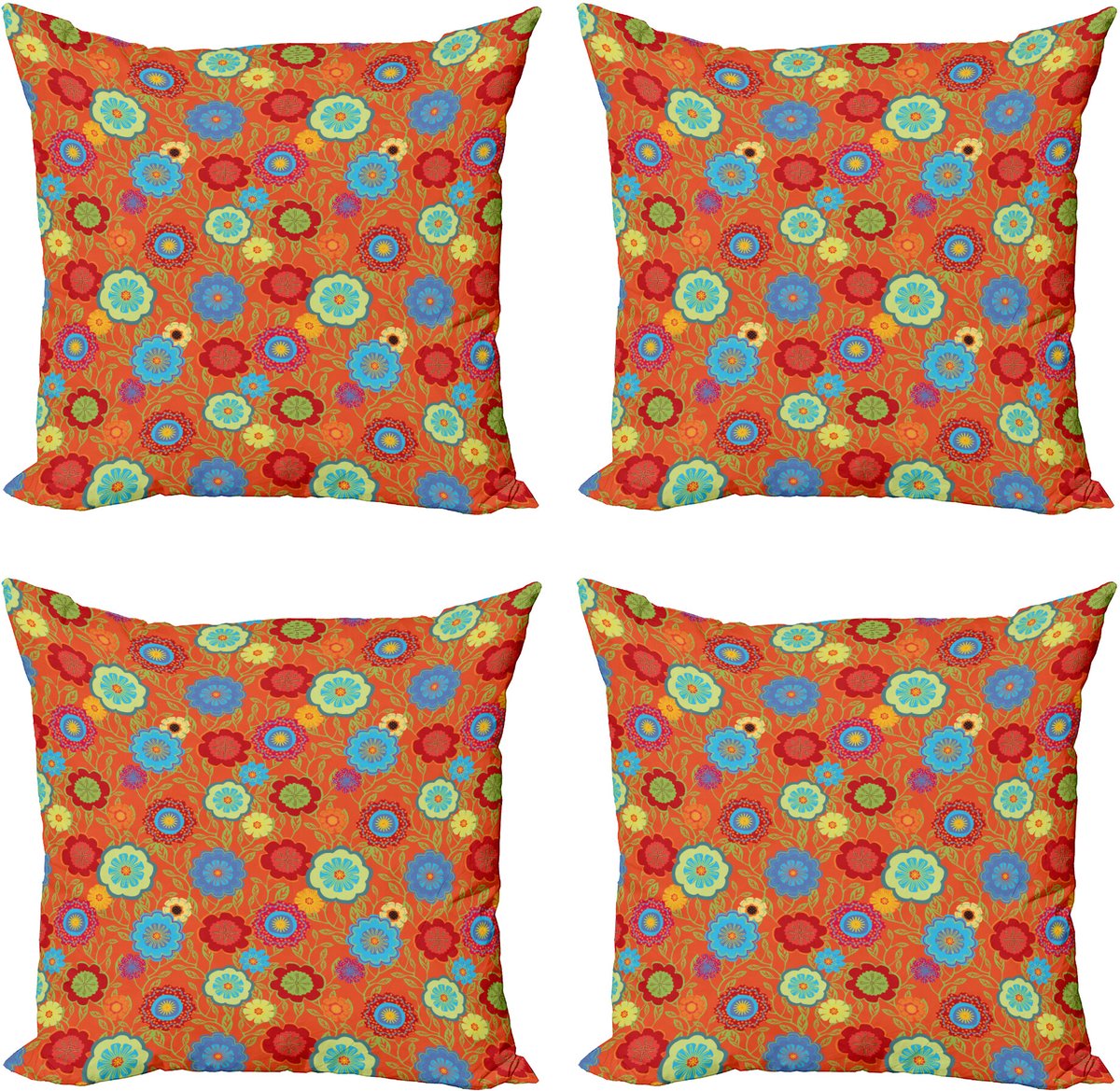 ABAKUHAUS Bloemen Sierkussen Kussenhoes 4er Set, Buntes abstraktes Konzept, Modern Accent Dubbelzijdige Digitale Print, 40 x 40 cm, Gebrand Oranje Meerkleurig