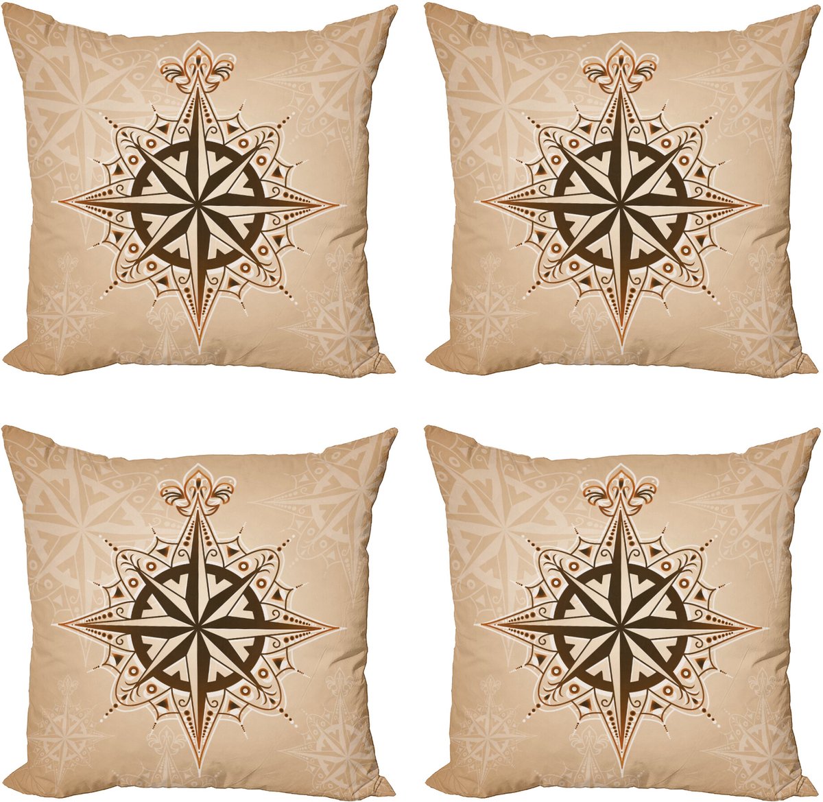 ABAKUHAUS Kompass Sierkussen Kussenhoes 4er Set, Segeln Thema, Modern Accent Dubbelzijdige Digitale Print, 60 x 60 cm, Bruin Lichtbruin