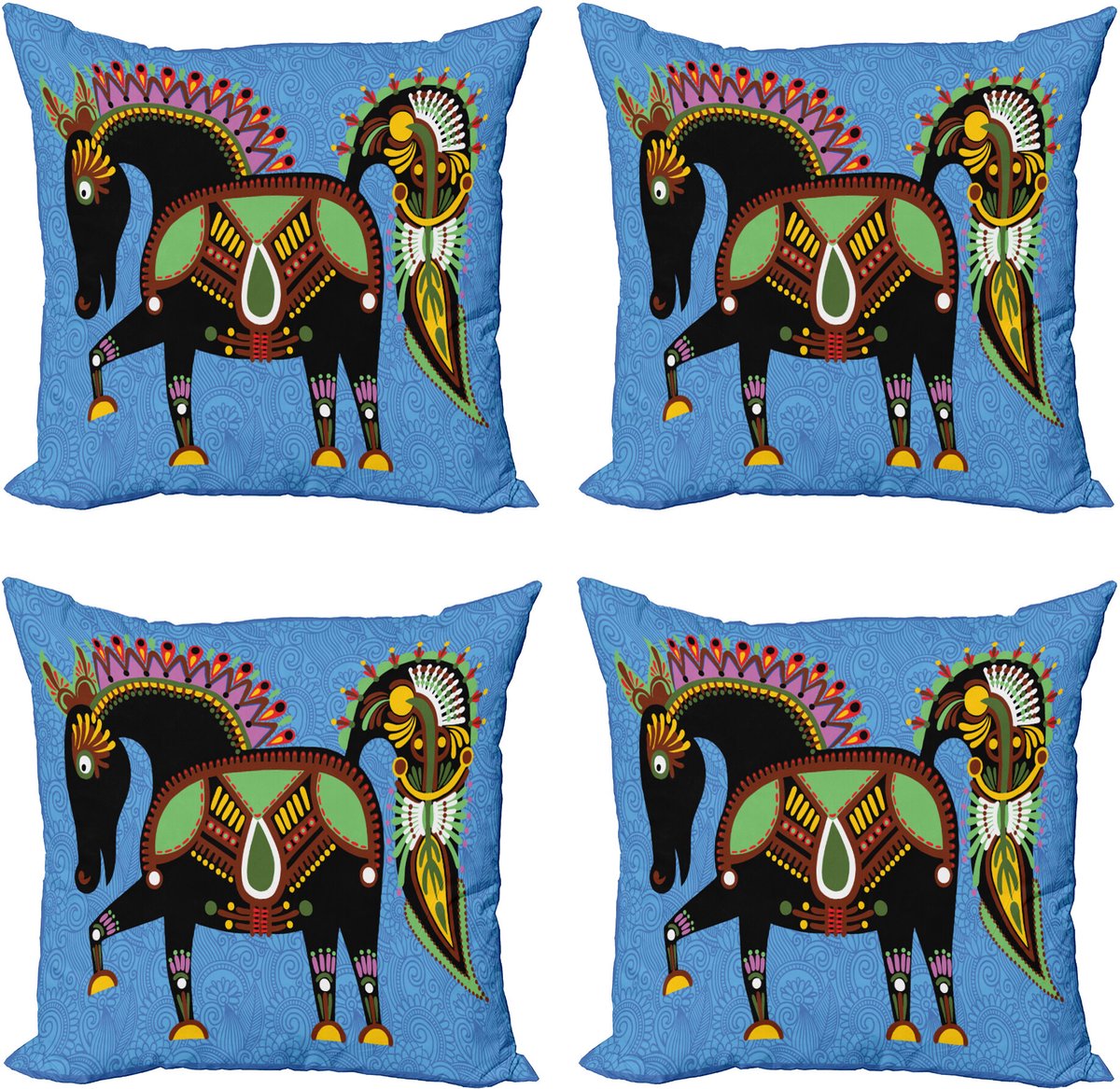 ABAKUHAUS Etnisch Sierkussen Kussenhoes 4er Set, folkloric Dier, Modern Accent Dubbelzijdige Digitale Print, 45 x 45 cm, Meerkleurig