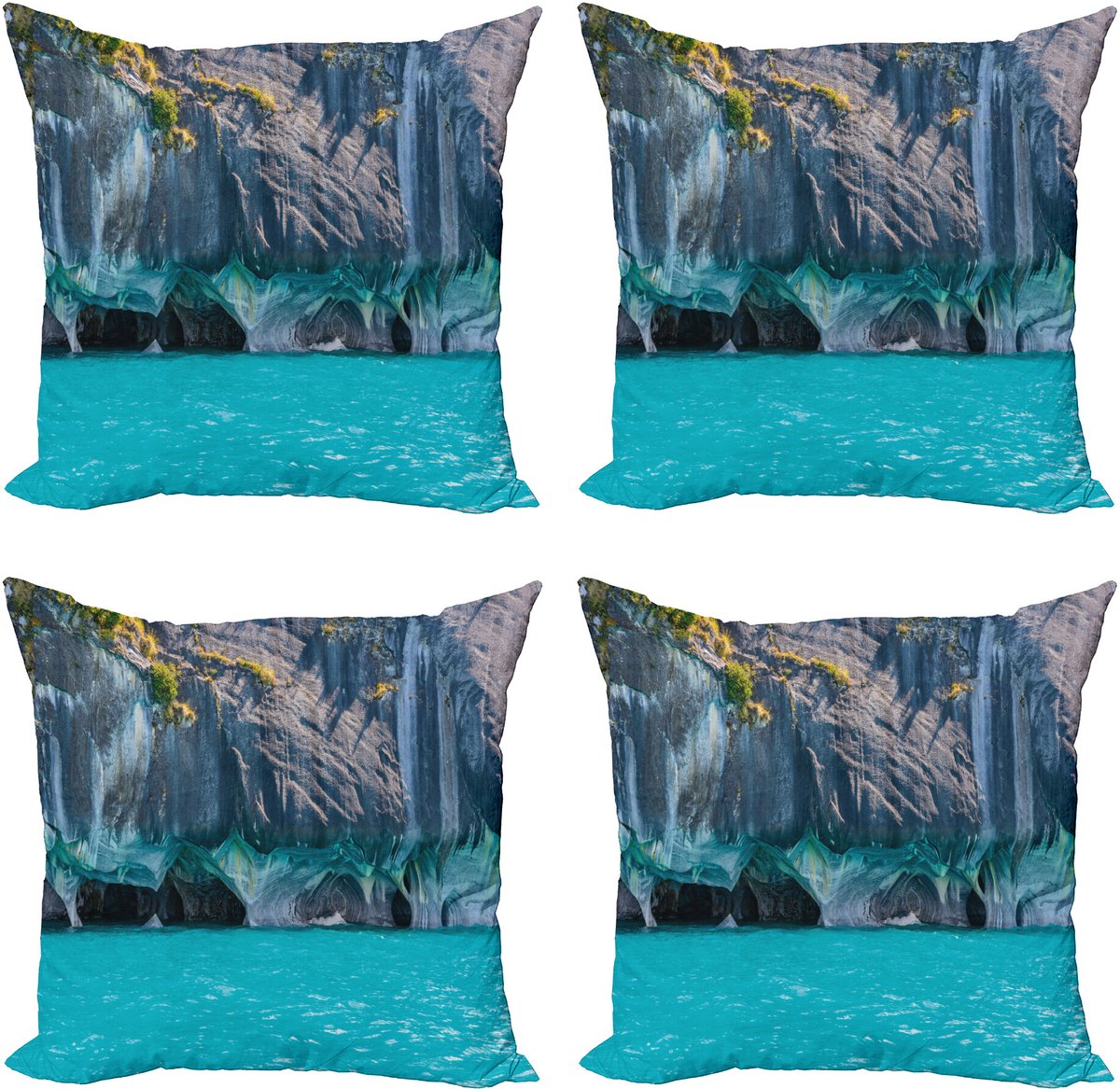 ABAKUHAUS Turquoise Sierkussen Kussenhoes 4er Set, Marmorhöhlen Chile, Modern Accent Dubbelzijdige Digitale Print, 60 x 60 cm, Lila Grijs Turquoise