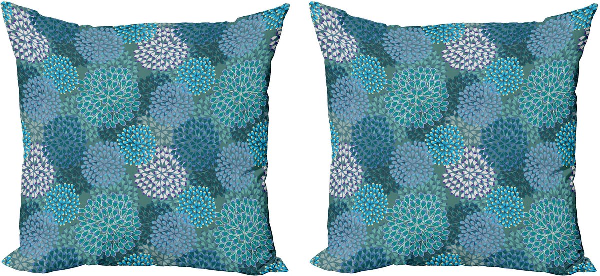 ABAKUHAUS Bloemen Sierkussenhoes Set van 2, Nelke Blütenblätter Levendig, Modern Accent Dubbelzijdige Digitale Print, 40x40, Petrol Blauw Teal