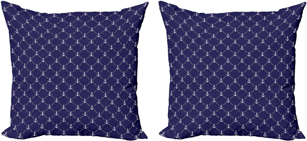 ABAKUHAUS Anker Sierkussenhoes Set van 2, Kette, Modern Accent Dubbelzijdige Digitale Print, 50x50, Royal Blauw Wit